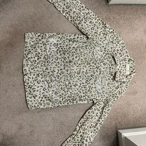 Chicos brown and green print with sequin lightweight jacket EUC size 1